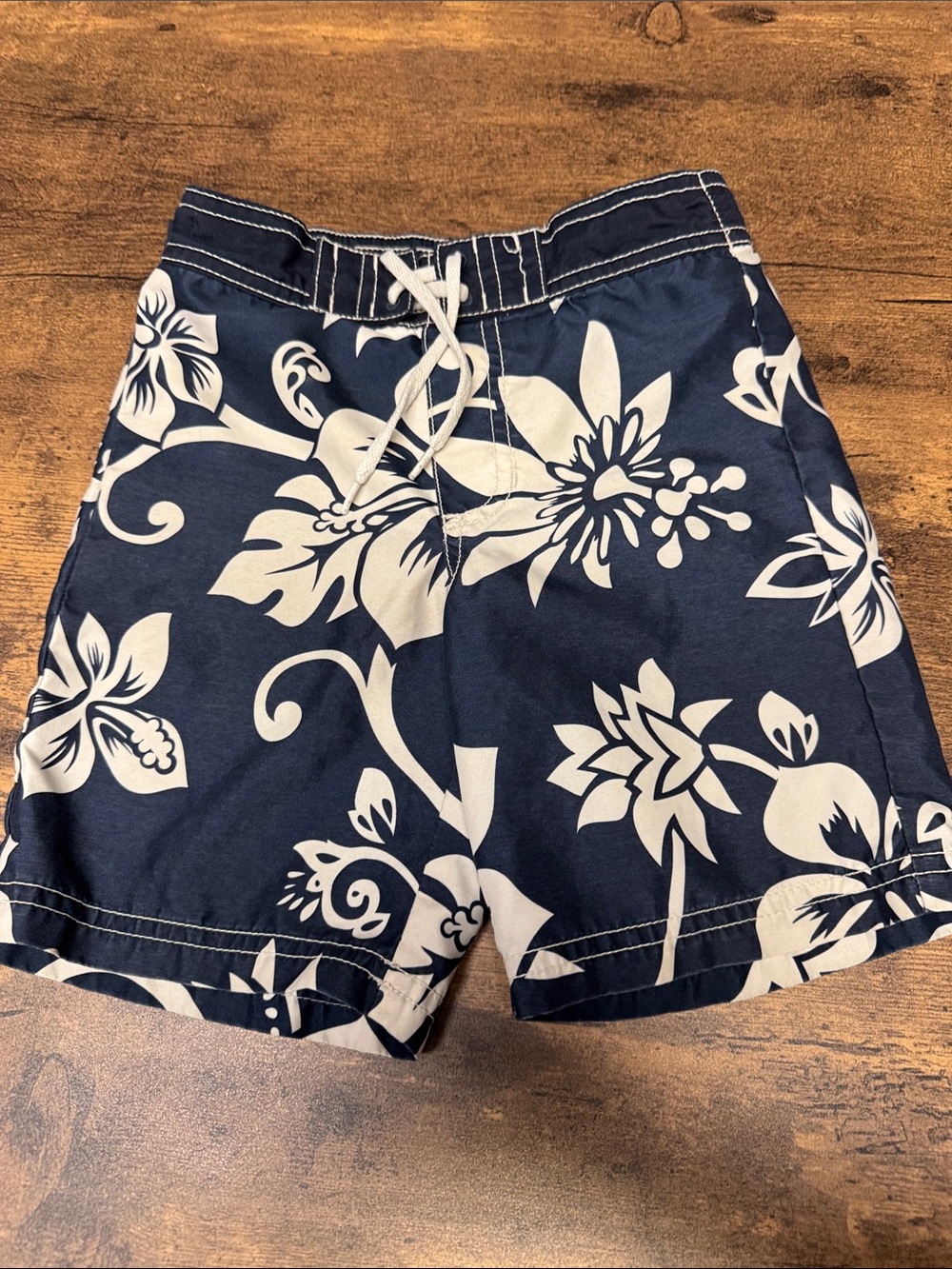 Old Navy Navy and White Floral Kids Swim Trunks